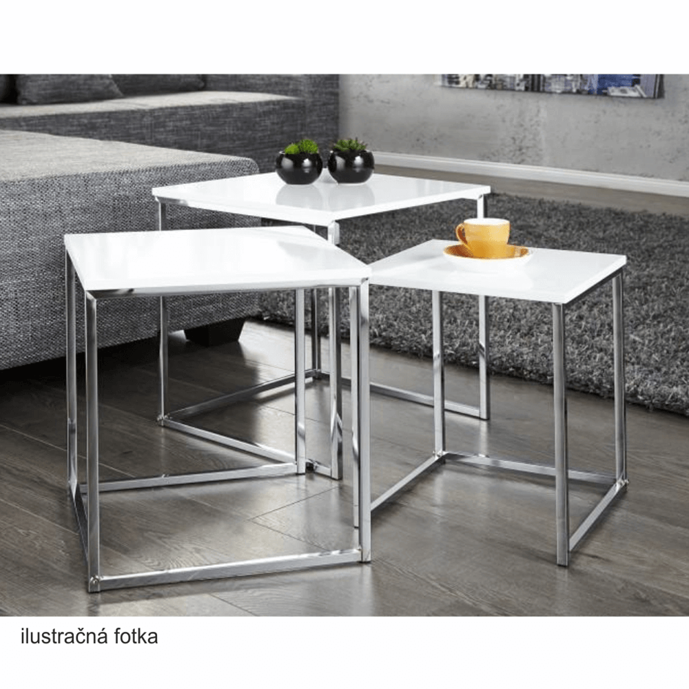 Konferenčné stolíky, set 3 ks, biela extra vysoký lesk, ENISOL TYP 3 - Image 2