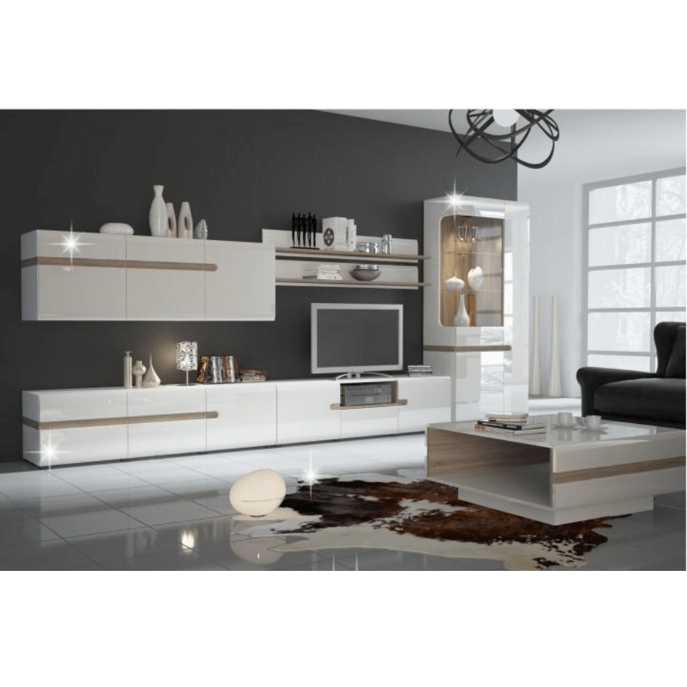 TV komoda, biela extra vysoký lesk HG/dub sonoma tmavý truflový, LYNATET TYP 50 - Image 4