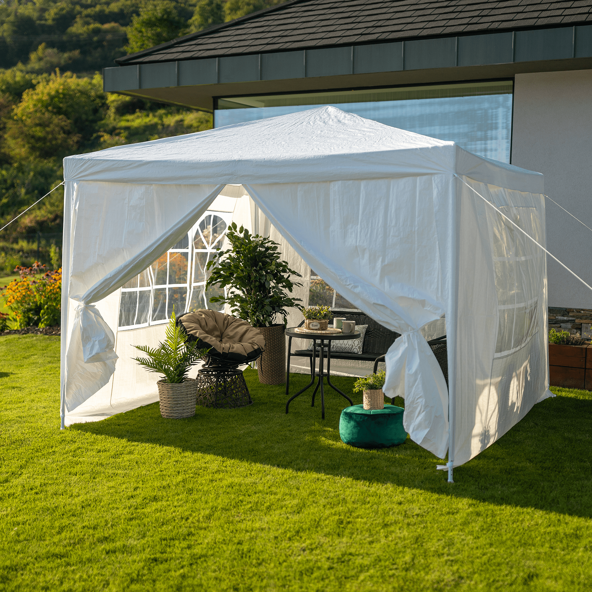 Záhradný párty stan, biela, 3x3 m, TEKNO TYP 1 + 4 bočné strany - Image 2