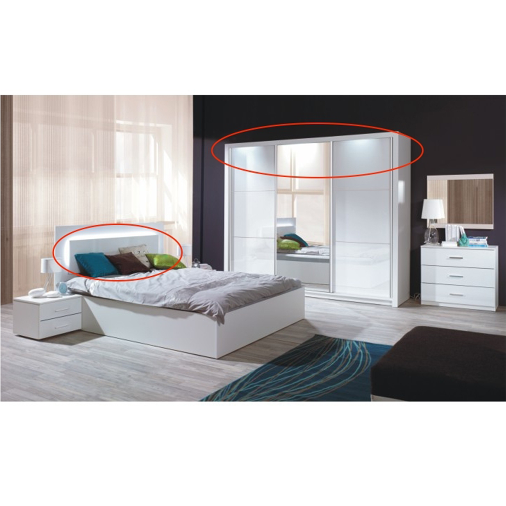 Spálňový komplet (skriňa+posteľ 160x200+2x nočný stolík), biela/vysoký biely lesk HG, ASIENA - Image 4