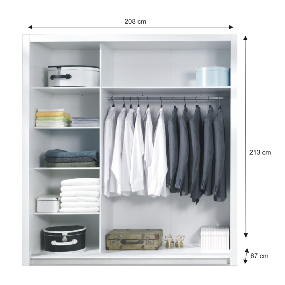 Spálňový komplet (skriňa+posteľ 160x200+2x nočný stolík), biela/vysoký biely lesk HG, ASIENA - Image 6